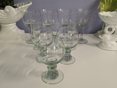 la mediterranea Set/9 Hand blown Green Wine, Beer, Water Goblets NEW!