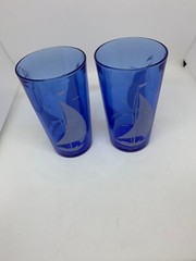 Vintage Hazel Atlas Cobalt Blue White Sailboats Set of 2