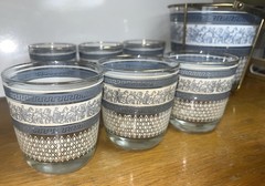 MCM 1950s Corinthian Hellenic Grecian Blue Jeanette Glass Barware Set 9-pc Set