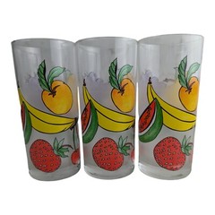 Set of 3 Vintage Dartington France Ombre Frosted Fruit Glasses Berries Banana