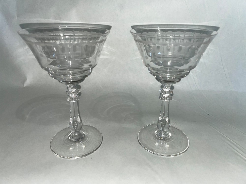 2 Glastonbury Lotus 66-1 Clear Cut Crystal Floral/Dots Champagne Tall Sherbet 6″