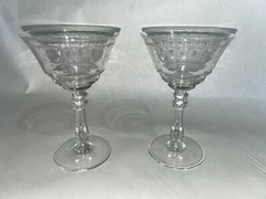 2 Glastonbury Lotus 66-1 Clear Cut Crystal Floral/Dots Champagne Tall Sherbet 6″