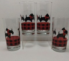 Scottish Terrier Tumblers Fitz Scottie Dog 4 Vtg Anchor Hocking 12oz Highball