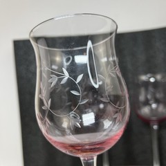 3 LENOX Heather Pink Tulip Wine Glass Blown Glass Clear Stem 8-7/8” Vintage