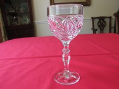 Set 3 Vtg Bohemian Diamond Fan Crystal Hock Wine Glasses w/Hex Wafer Stem 6 3/8″