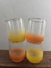 Libbey Blendo Frosted Yellow & Orange Juice Glasses Water Drinking Set MCM 3”