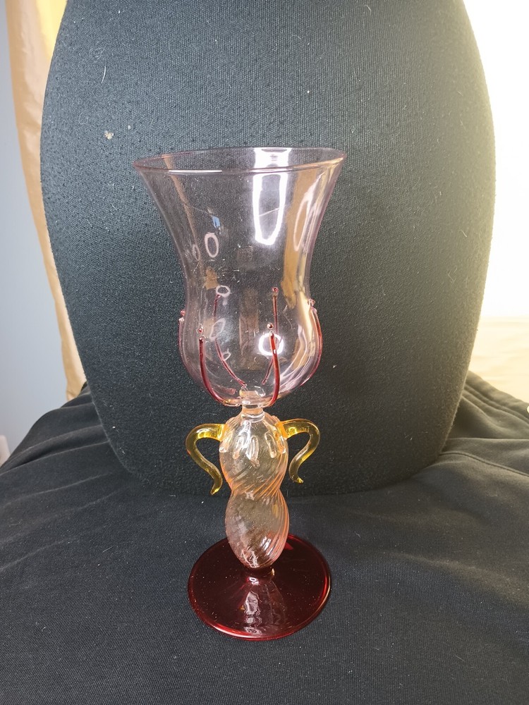 Antique Venetian Murano Italy Salviati? Wine Goblet 10″ Tall 3 1/2 «Mouth ,Rare