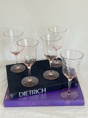 Vintage Pink Wine Glasses with Scallop Art Deco Design Set of Five