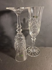 Galway Irish Crystal Kylemore Champagne 8″ Flutes Faceted Stem 24% Led Crystal