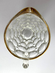 VINTAGE Jeannette Clear Glass Crystal “Thumbprint” Footed Pitcher w/Gold Trim VG