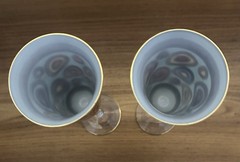 Set of 2 VIETRI Regalia Aqua Champagne Flutes Hand Painted 14K Gold Italy