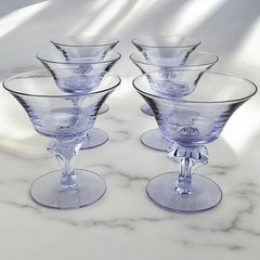 Tiffin Twilight Neodymium Glass 6 Champagne Coupes Sherbets #17578 Purple/Blue