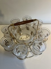 Vintage Libby Gold Leaf Bar Set 60’s Highball Glasses MCM