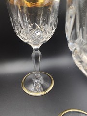 Vintage Crystal Wine Glasses 24K Gold Plated Bands Set Of 4
