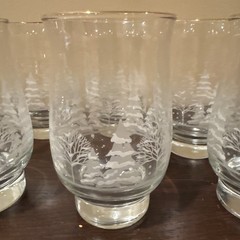Vintage Libbey Arby’s Tumbler Glasses Etched Gold Rim Winter Snow Scene Set of 8