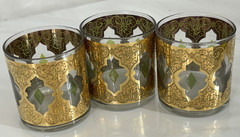 Set of 3 MCM Culver 22-Karat Gold Barware Rocks Glasses Valencia pattern 5 oz SD