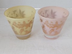 WILLIAM MEIER Half Rocks Glasses 2 Frosted PINK YELLOW Cocktail Glass SIGNED