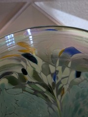 Ron Hinkle Signed Art Glass Stem Goblet 2007 Iridescent Pulled Feather Aqua…