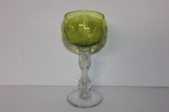 Rare St. Louis Crystal Wineglass, Chartreuse Green Etched Grapes, Leaves, 6-3/4″