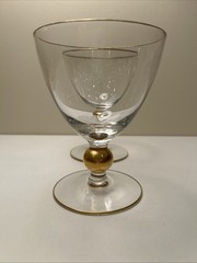 Set of 2 Vintage MCM Crystal Water Goblets Gold Trim and Gold Ball Stem 5 1/8″h
