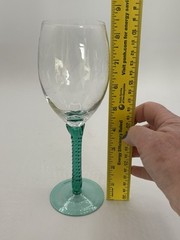 Vintage Green Stem Wine Glasses 8 oz. Set Of 3