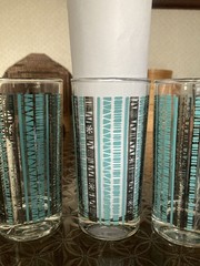 (4) Vintage Turquoise and Silver/Gray Drinking Glasses-12 Oz-MCM- 5 1/2”