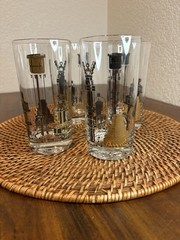 4 Vintage Libbey MCM Georges Briard Highball Black And Gold Barware Atomic Era