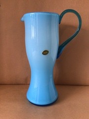 Carlo Moretti Balboa Venetian Handblown Blue Glass 11-1/2” Pitcher Label Italy