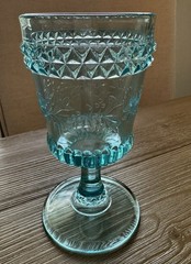 Antique Aqua Blue Wildflower EAPG Adams & Co Glass Goblet