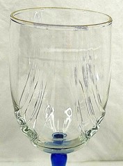 Vintage Clear Crystal Wine Glasses Blue Stem Gold Rim Set 4 Elegant Water Goblet