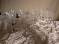 Set of vintage Fostoria etched cordial or small wine glasses
