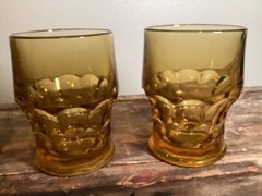 3 Anchor Hocking Glasses Georgian Amber Topaz Flat Tumbler 4 1/2″ 8 oz Vintage
