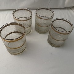 Mid Century Textured 22 K Gold “Icicle Pattern” 4 On The Rocks Glasses