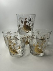 Libbey Rocks Glasses Partridge Quail Bird Gold Retro Vintage 8oz Lot of 5 MCM