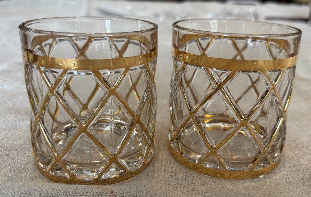 Vintage Joseph Altuzarra 18K Gold Lattice Lowball Cocktail Glasses – Set of 2