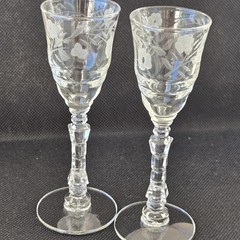 VTG Two Rock Sharpe Libbey Cordial Glasses Halifax Pattern Gray Floral Cut