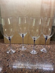 Orrefors Sweden 2574 Intermezzo Blue Tear Wine Glasses Set of Four