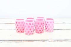 6 Lot Fenton Glass Coin Dot Cranberry Opalescent Old Fashioned Tumblers 4 1/8″