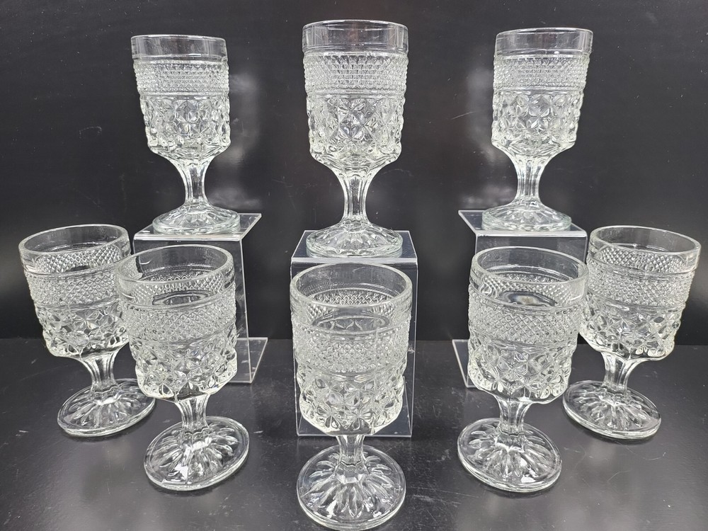 8 Anchor Hocking Wexford Claret Wine Glasses Set Vintage Cut Etched Bar Ware Lot