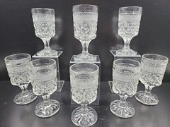 8 Anchor Hocking Wexford Claret Wine Glasses Set Vintage Cut Etched Bar Ware Lot
