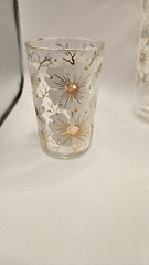VTG 1 Pitcher 6 Glasses White Cherry Blossom Gold Trim Tree Branches Hand Blown