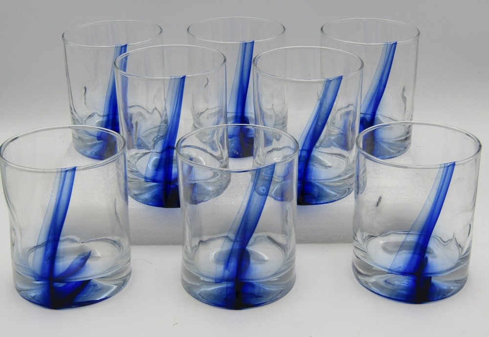 LIBBEY CRISA SIGNED BLUE RIBBON IMPRESSIONS ROCKS GLASSES – SET OF 8 (10 oz.)
