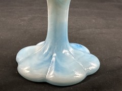 Vintage Kanawha Glass Company Blue & White Swirl Art Slag Glass Compote MCM