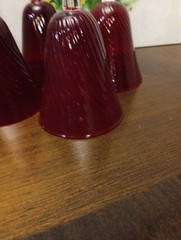 4 Vintage Three Hand Corp Ruby Red Optic Swirl Bowl Wine Glass Goblets 8-1/4″