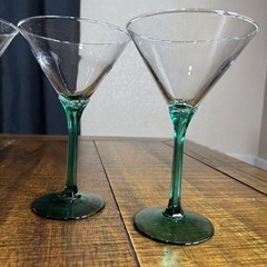 FOUR(4) LIBBEY JUNIPER DOMAINE DEEP GREEN STEM MARTINI GLASSES EX COND 7”T