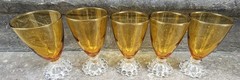 Vintage 5 Anchor Hocking 4.5″ Berwick Boopie Amber Candlewick Bubble Footed Gls.