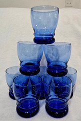 Set of 8 Libbey Cobalt Blue Bangles Double Old Fashioned Rocks Glasses MCM MINT