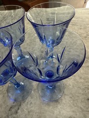 4 Vintage Avon American Blue Wine Goblets Fostoria Starburst Glass 7.5″