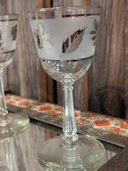 MCM Libbey Frosted Silver Leaf/Foliage 8 oz Wine Glasses/Goblets Set 6 SEE PICS!