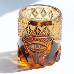 Vintage Amber Hand-Cut Edo Kiriko Crystal Whiskey Tumbler Heavy Base Bar Glass